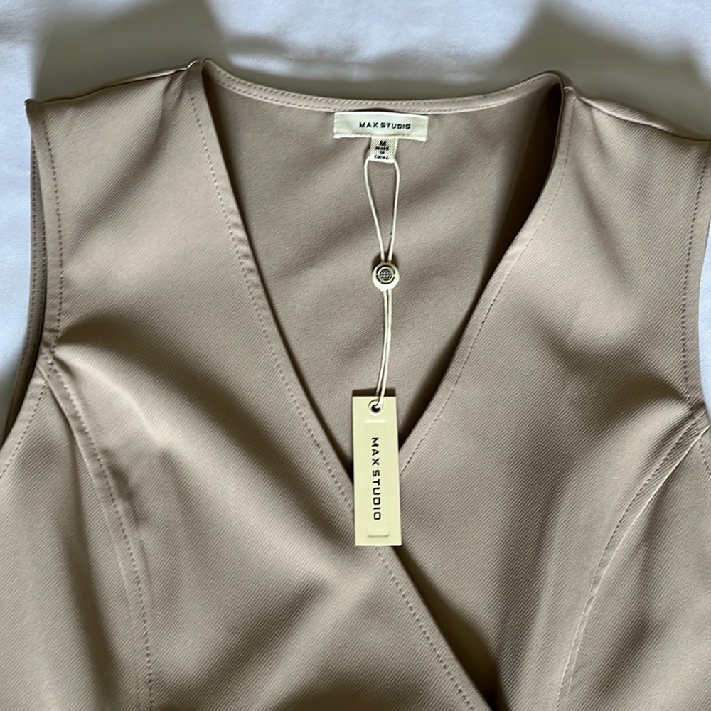 Max Studio Beige Sleeveless Double-Breasted Front Button Tuxedo Dress Size Med. - Picture 5 of 16